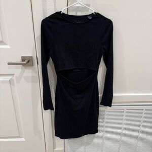 French Connection Rassia Sz S. Cut Out Long Sleeve Ribbed Dress Black